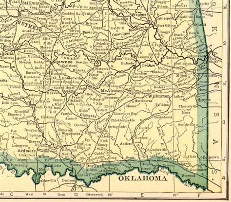 1914 Antique Oklahoma State Map Vintage Map Of Oklahoma Etsy
