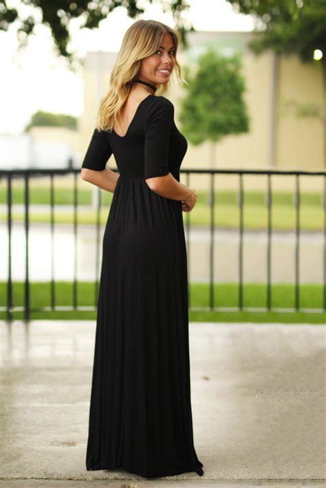 Black Maxi Dress With 3 4 Sleeves Black Long Dress Casual Maxi Saved By The Dress