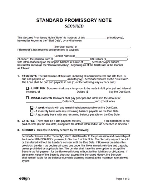 Free Secured Promissory Note Template Pdf Word