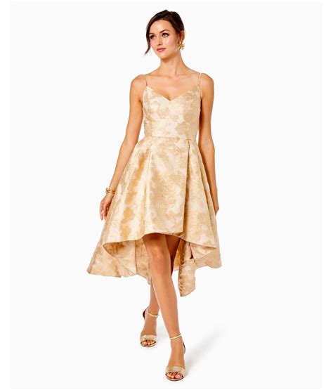 Lilly Pulitzer Womens Alisalynn Floral Dress In Gold Organza Brocade