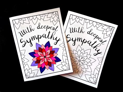 Sympathy Card With Flowers Printable Pdf Coloring Page Etsy