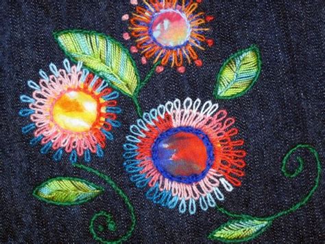 Hand Embroidered Hippie Jeansflowerssize 1112 Average