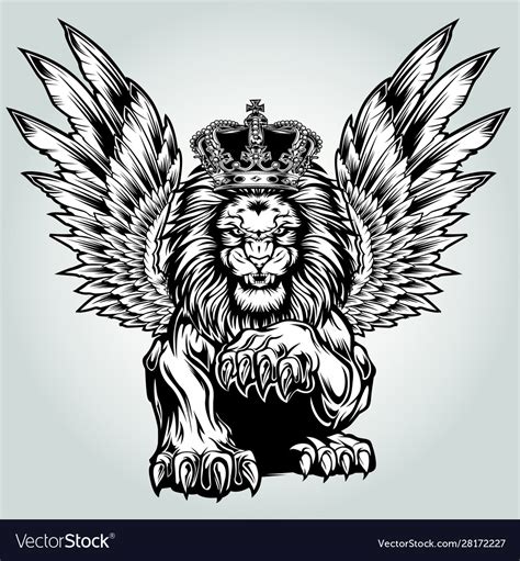 Lion Aggry King Drawing Black White Wing Fly Vector Image