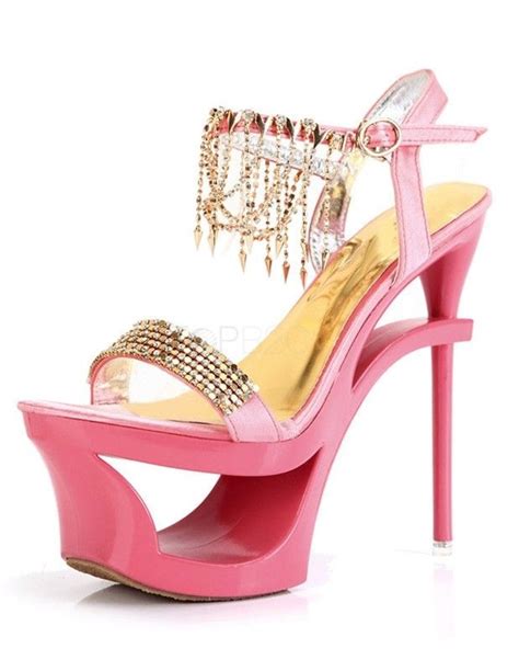 Pink Rhinestone Chain Stiletto Heel Fashion Dress Sandals Pink High Heels Heels Shoes Too Big