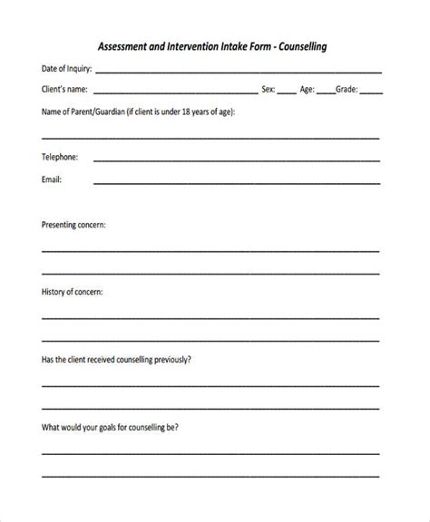 Counselling Intake Form Template