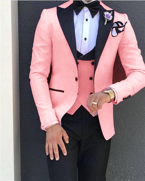 Elegant Pink Black Tuxedos For Wedding Mens Dress Prom Suits 2022 3 Pi Classbydress