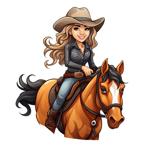 Cute Cowgirl Riding A Horse Illustration Ai Generative 27235524 Png