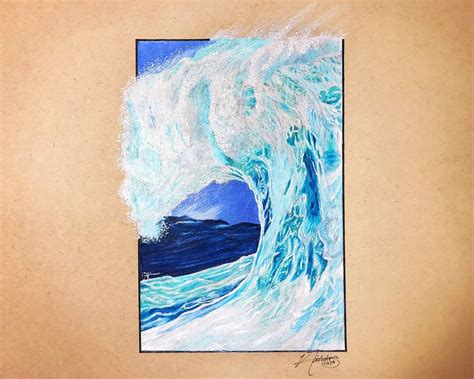 Ocean Wave 🌊 Drawn In Colored Pencils With White Gel Pens For Highlight