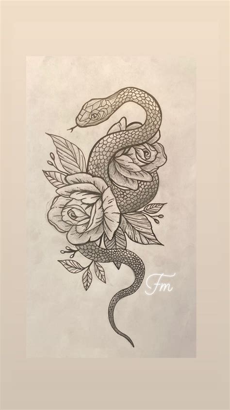 20 Best Snake Rose Tattoo Drawing Idea Flash Art Sketch Design