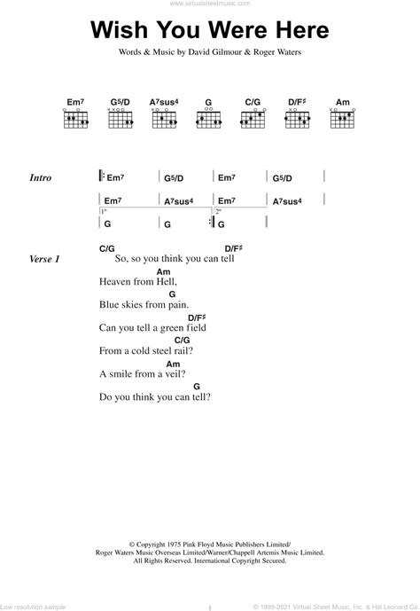 Wish You Were Here Sheet Music For Guitar Chords V