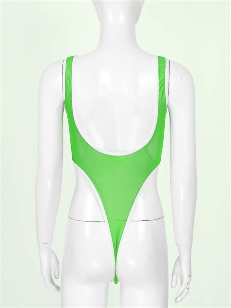 Sexy Women See Through Mesh Backless Bodysuit Monokini Swimsuit High Cut Leotard Ebay