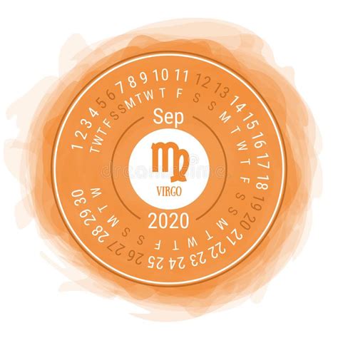 Septembre 2020 Vector Alendar Signe Zodiaque Vierge Symbole