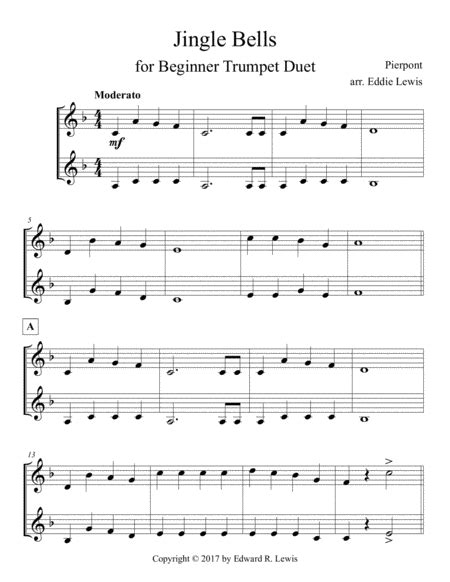 Jingle Bells For Beginner Trumpet Duet Free Music Sheet