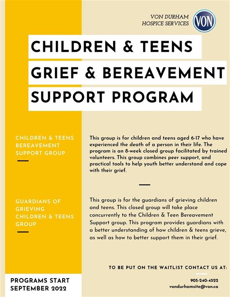 Children And Teens Grief And Bereavement Support Program Overview Flyer