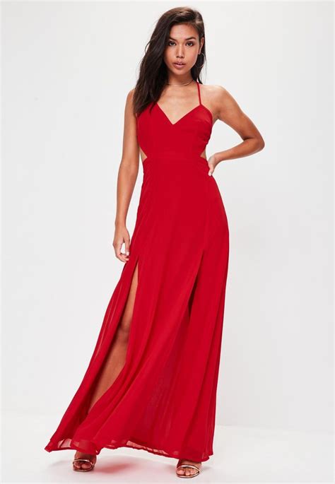 Missguided Vestido De Tirantes Con Aberturas En Rojo Red Prom Dresses Uk Red Dress Maxi