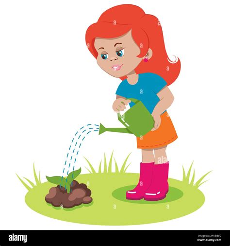 Girl Watering Plants Small Watering Stock Vector Images Alamy