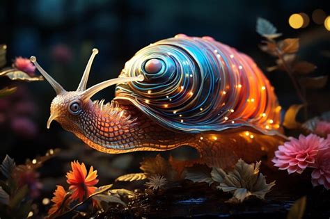 Premium Ai Image Psychedelic Snail With Swirling Iridescent Shell