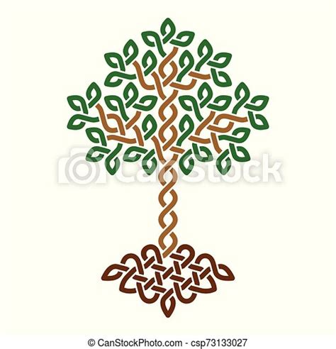 Celtic Tree Of Life Simple Green Weaved Ornament Illustration Of