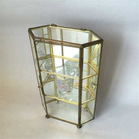 Brass And Glass Display Case Vintage Tabletop Shadow Box Mirrored Three Shelves Glass Display