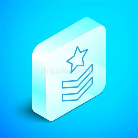 Isometric Line Military Rank Icon Isolated On Blue Background Military
