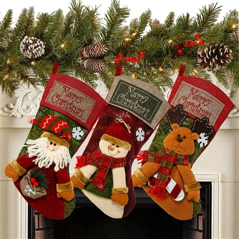 Tingor Set Of 3 18 Christmas Stocking Classic Personalized Large Stockings Santa Snowman