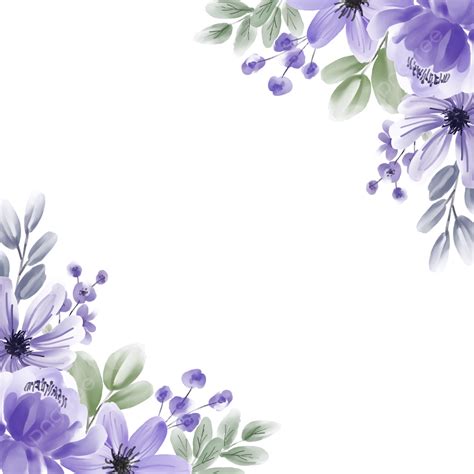 Purple Flower Wreath White Transparent Flower Border With Watercolor