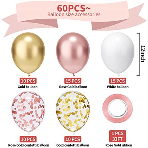 Rhgbinli Rose Gold Confetti Latex Balloons 60 Pack 12 Inch White