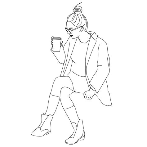 Woman Sitting Drinking Coffee Fashion Illustration Sketches People