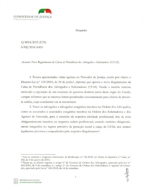 Resposta Provedor De Justiça Carta Grupo De Advogados Despacho S