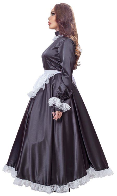 gaia long satin french maid uniform [sat258] 177 30 birchplaceshop fashion and fantasy