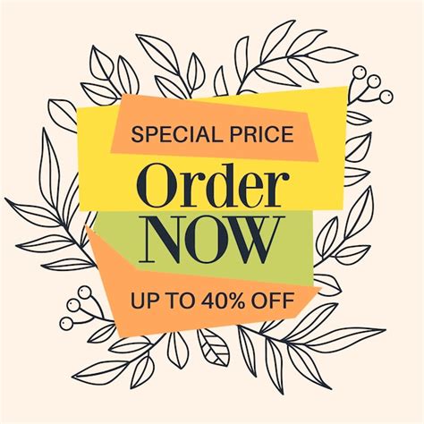 Premium Vector Order Now Promo Banner With Leaves Drawn