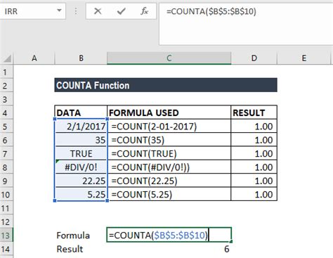 Excel Countif Not Blank Counta Function Formula Examples