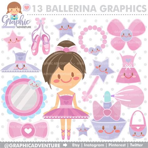 Ballerina Clipart Ballerina Graphics Commercial Use Kawaii Etsy Uk