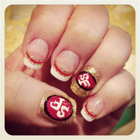 49ers Nails In Support Of Super Bowl 49ers Nails Nail Art Nail Designs
