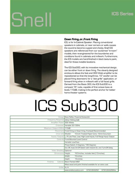 Snell Ics Sub300 Specifications Pdf Download Manualslib