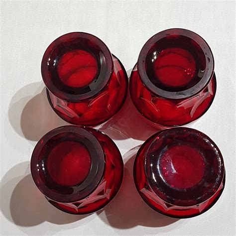 Set Of 4 Vintage Georgian Ruby Red Honeycomb Viking Glass Mcm Retro Bar Glass Vintage Barware