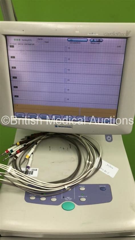 Nihon Kohden Ecg 1550k Cardiofax V Ecg Machine On Stand With 10 Lead