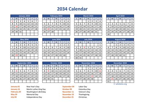 Pdf Calendar 2034 With Federal Holidays