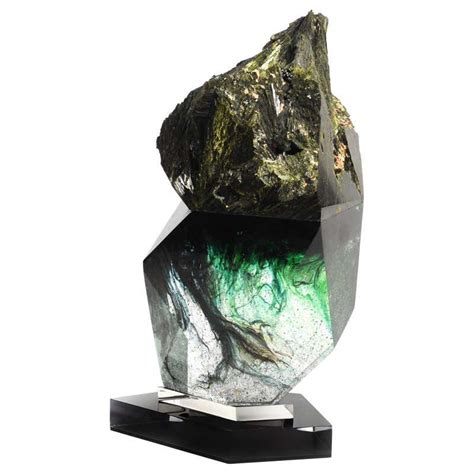 Shiny Epidote And Organic Deep Green Hues Faceted Glass Fusion