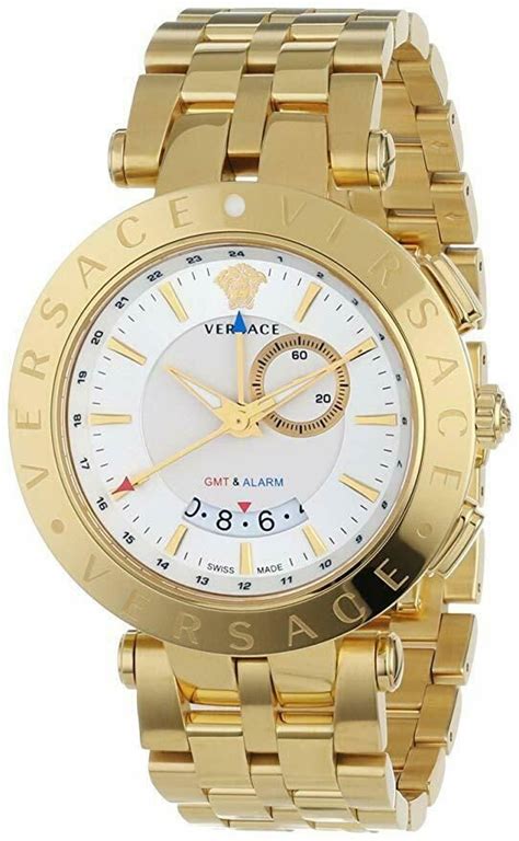 Versace Mens 29g70d001 S070 V Race Gmt Alarm Date Gold Ip Stainless