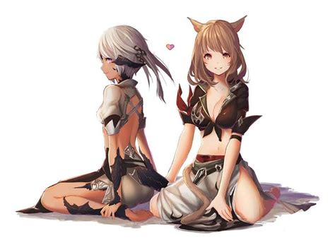 Miqote And Au Ra Ffxiv Final Fantasy Xiv Cat Girl Neko Girl
