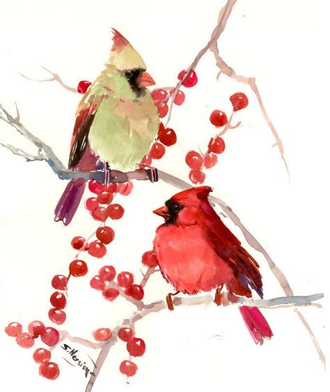 Cardinal Birds Male And Female Cardinals 14 X 11 In Original One Of A