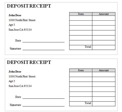Receipt Of Deposit