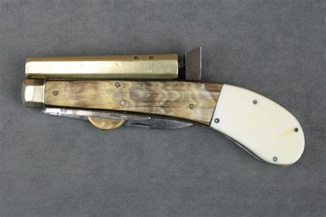 Antique Knife Pistol 22 Cal 3 12” Barrel Two Folding Knife Blades