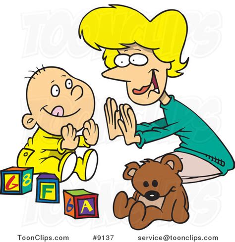 Cartoon Mom Playing Patty Cake With Her Baby 9137 By Ron