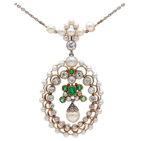 Edwardian Jade Diamond And Pearl Necklace For Sale At 1stdibs