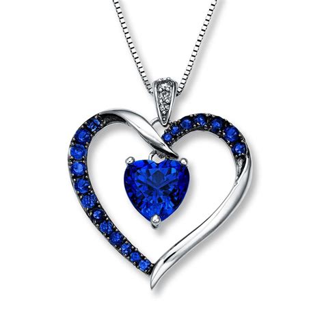 Lab Created Sapphire Heart Necklace 14k White Gold Sapphire Heart