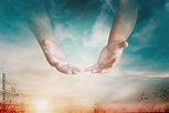 The hand opened up from heaven To welcome prayer to God background ...