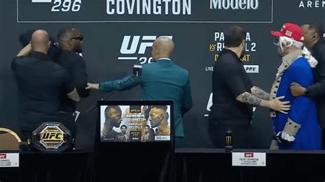 Ufc 296 Video Leon Edwards Throws Water Bottle At Colby Covington