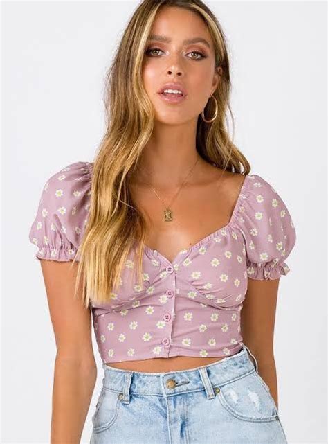 PRINCESS POLLY BEA PINK FLORAL PUFF SLEEVES CROP TOP Brandy Melville